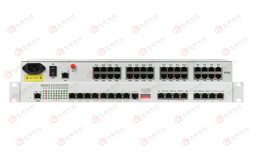 飛暢科技-32路電話+16E1+4FE+4GE+2路數(shù)據(jù)+SNMP+console（19英寸，物理隔離）電話光端機(jī)