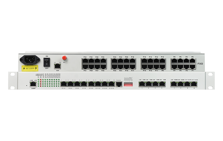 飛暢科技-32路電話+16E1+4FE+4GE+2路數(shù)據(jù)+SNMP+console（19英寸，物理隔離）電話光端機(jī)