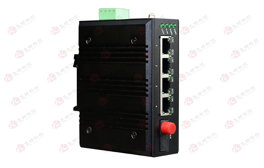 飛暢科技-mini工業(yè)軌式 4路百兆(物理隔離，總帶寬100M)轉(zhuǎn)1路百兆光